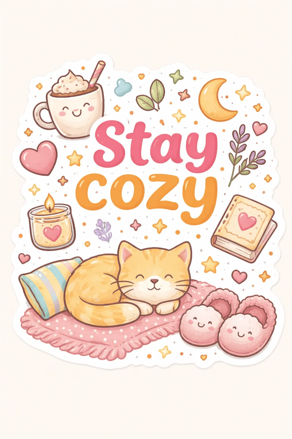 Stay cozy kitty sparkles - Cute Doodle Stickers Free Download - Adorable