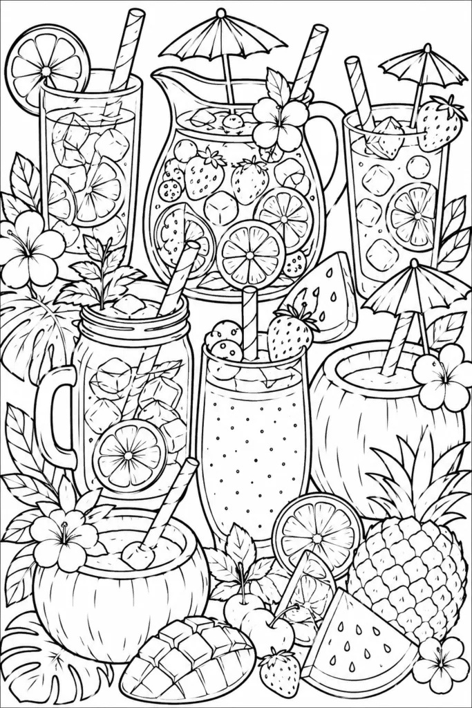 Summer drinks Design 1 - Summer Drinks Coloring Pages Free Printable for Kids