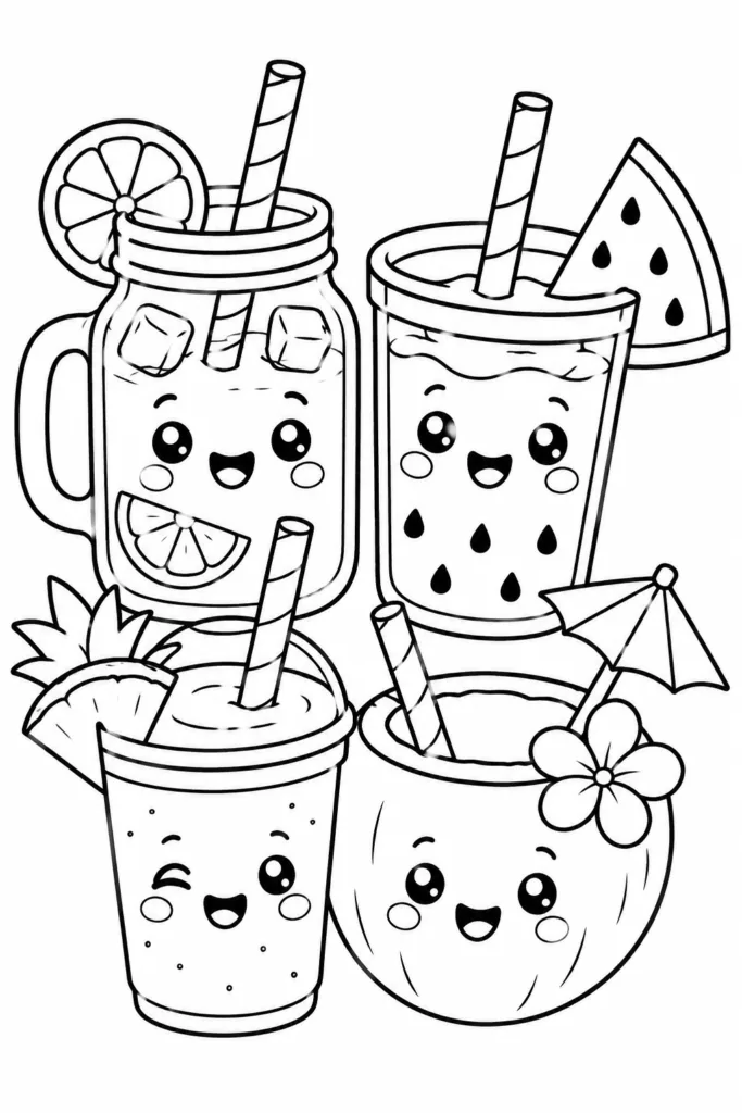 Summer drinks Design 2 - Summer Drinks Coloring Pages Free Printable for Kids