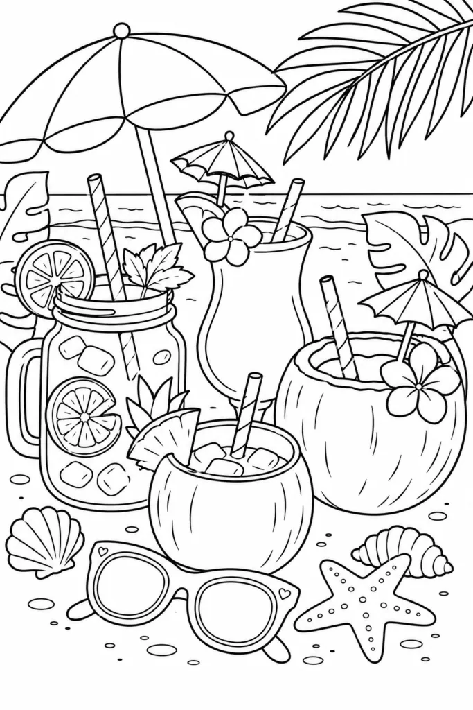 Summer drinks Design 3 - Summer Drinks Coloring Pages Free Printable for Kids (2)