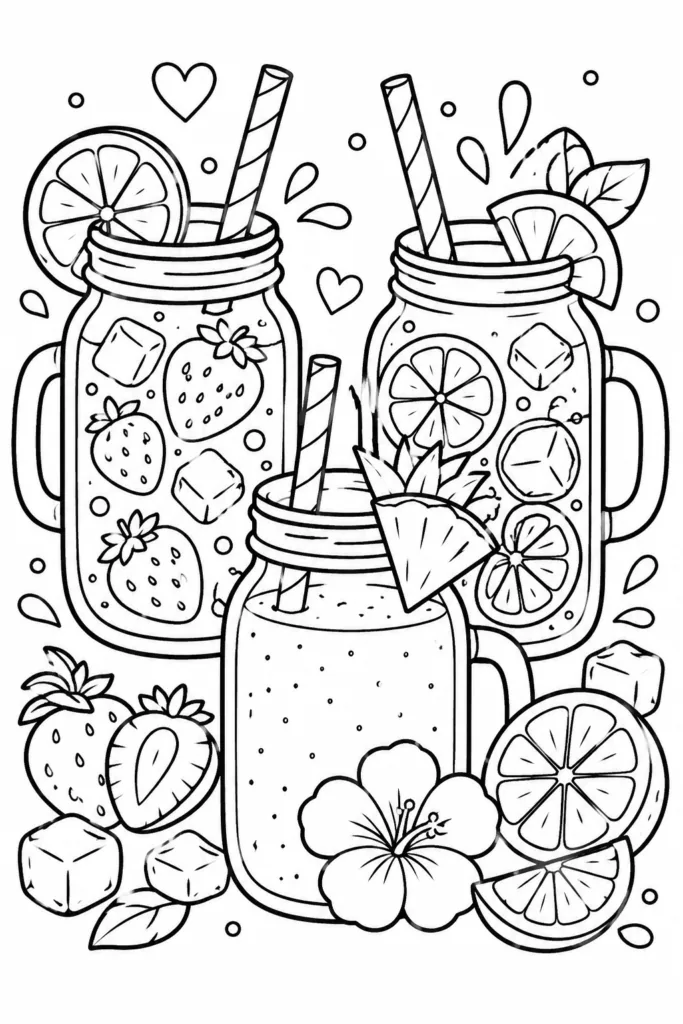 Summer drinks Design 4 - Summer Drinks Coloring Pages Free Printable for Kids