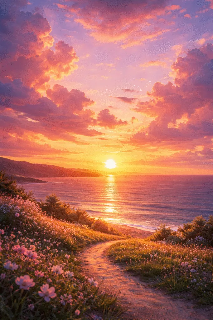 Sunset over coastal wildflowers - Adorable Wallpapers for Mobile - Aesthetic Your Phone