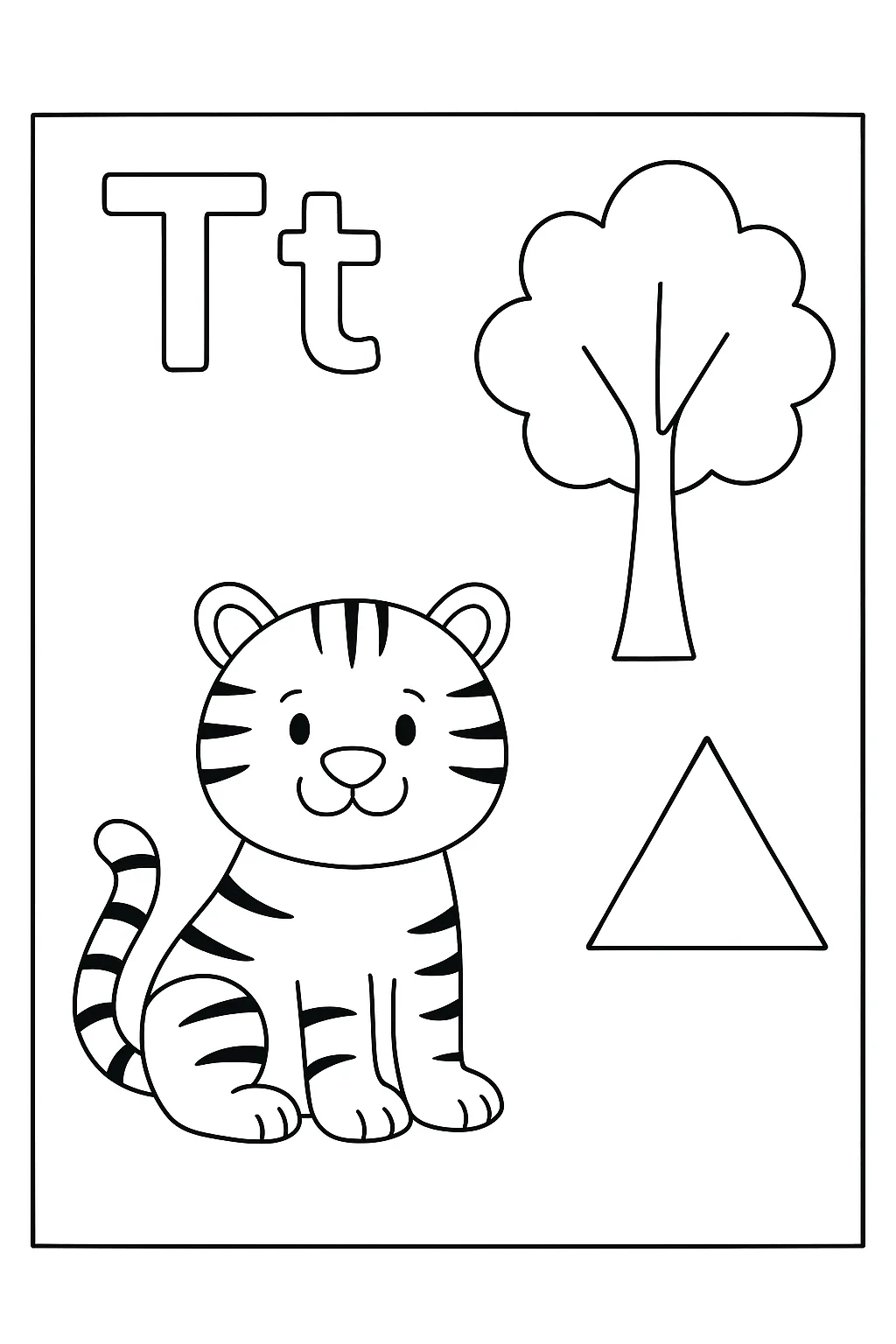 Tiger tree bold letters - Free Printable Alphabet Coloring Pages/Book with Pictures (Ultimate Guide for Kids & Parents!)