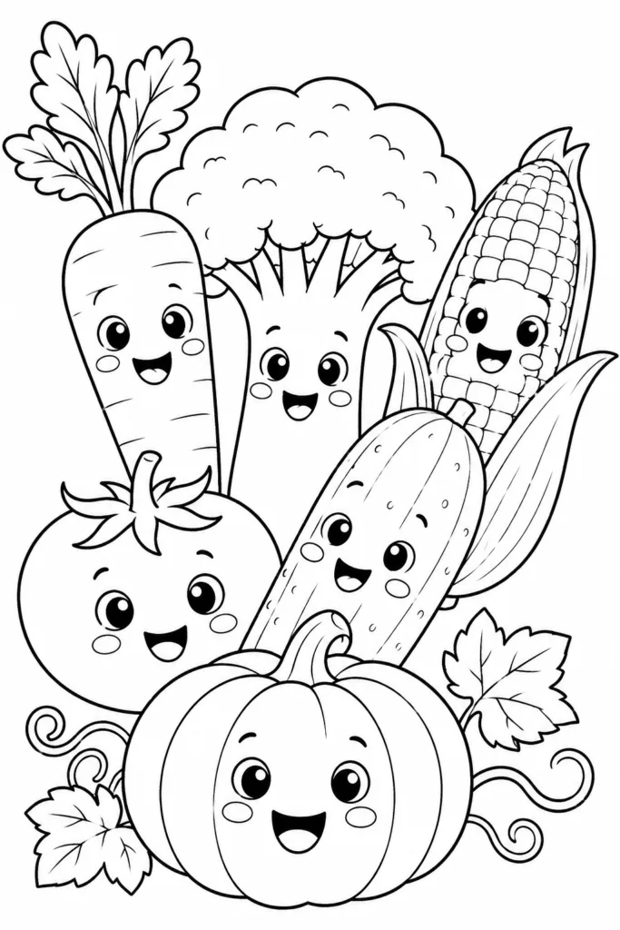 Vegetables Design 2 - Vegetables Coloring Pages Free Printable for Kids