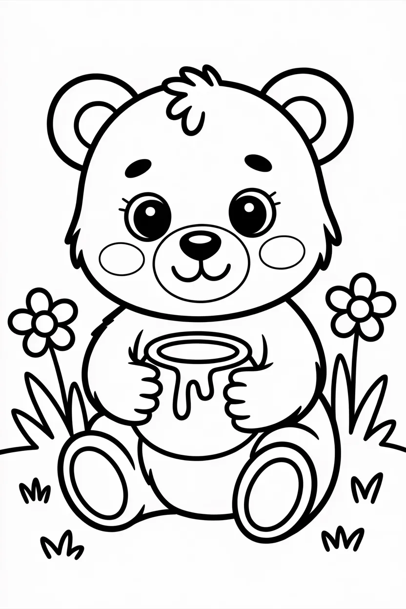 Adorable bear Design 1 - Adorable Bear Coloring Pages Free Printable - Cute