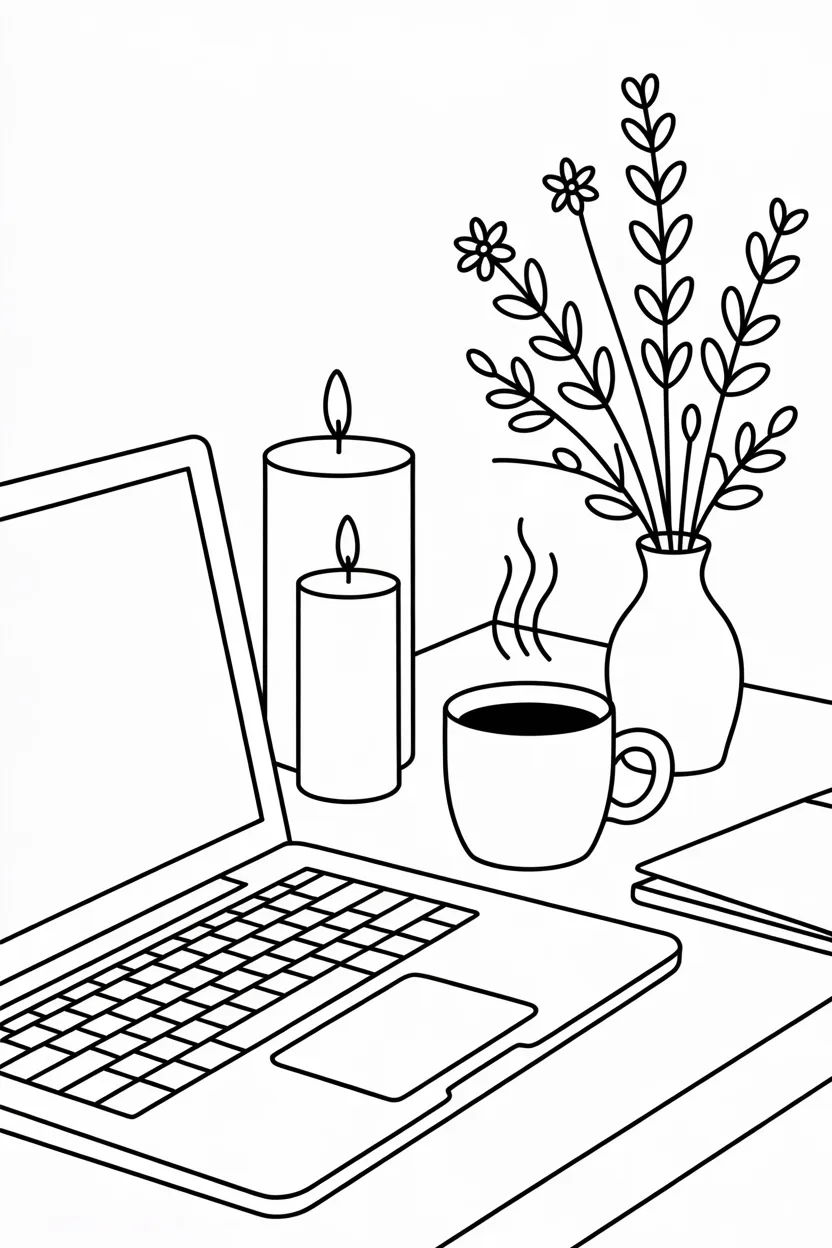 Aesthetic desk setup Design 1 - Aesthetic Desk Setup Coloring Pages Free Printable - Styli
