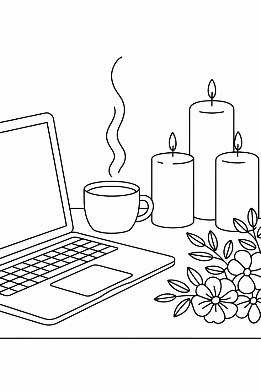 Aesthetic desk setup Design 2 - Aesthetic Desk Setup Coloring Pages Free Printable - Styli
