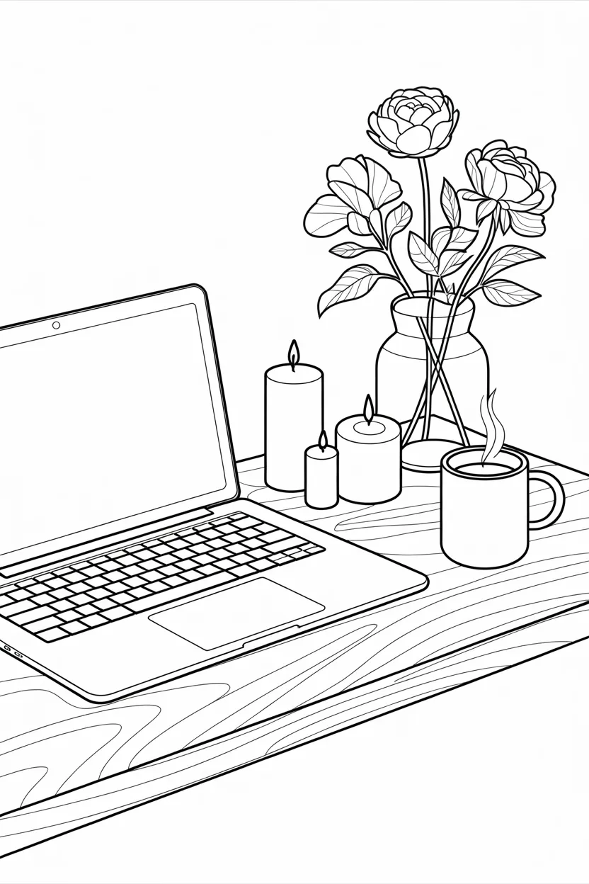 Aesthetic desk setup Design 3 - Aesthetic Desk Setup Coloring Pages Free Printable - Styli