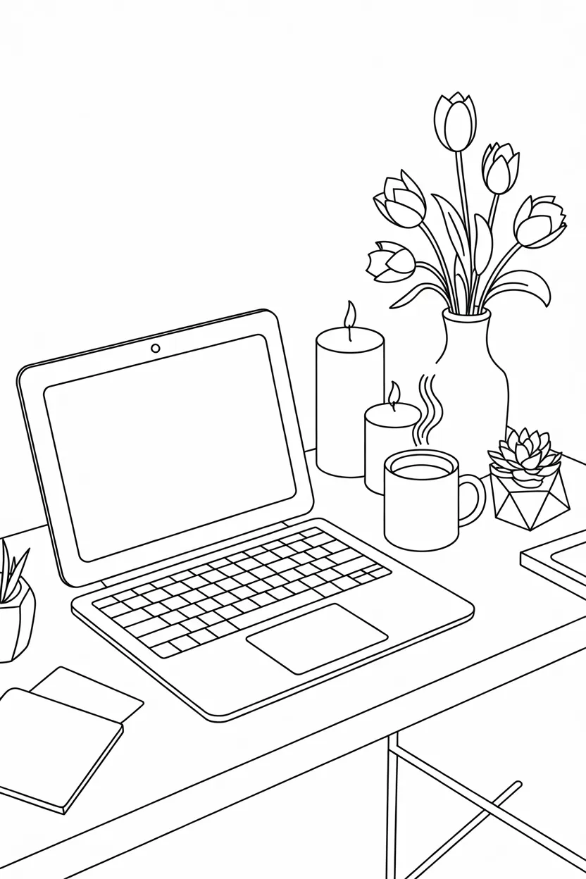 Aesthetic desk setup Design 4 - Aesthetic Desk Setup Coloring Pages Free Printable - Styli