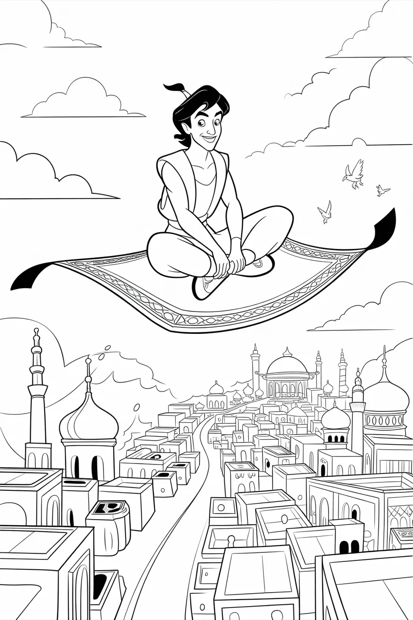 Aladin Design 7 - Aladdin Coloring Pages Free Printable for Kids - Magical
