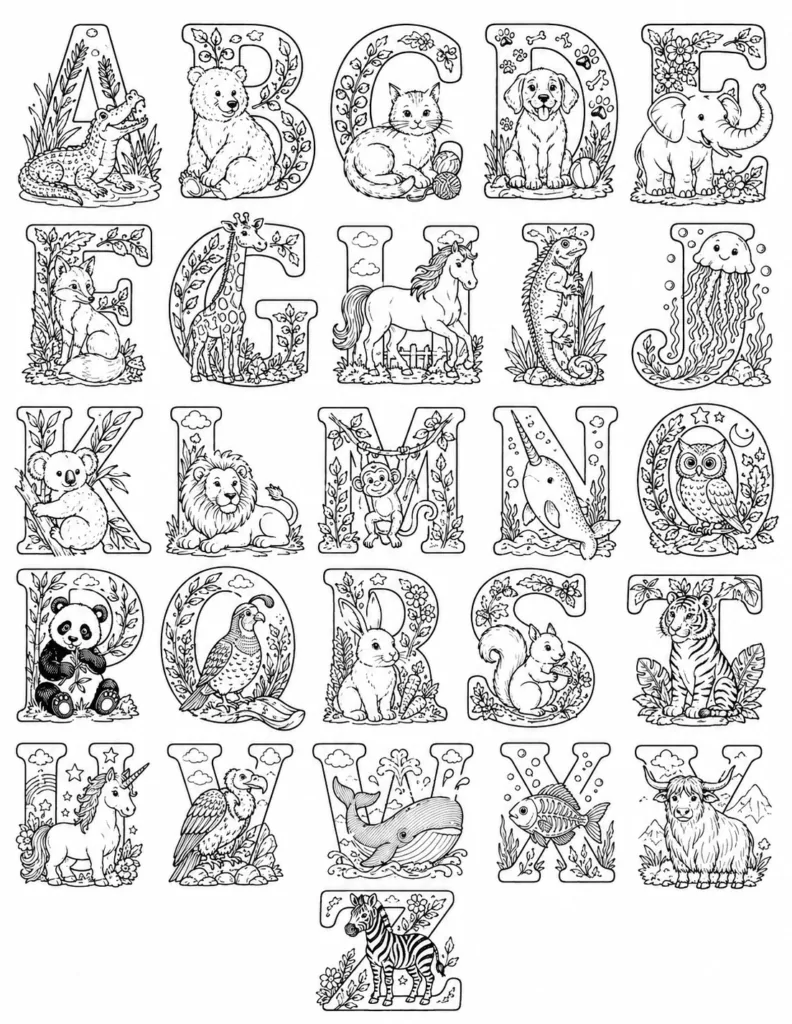 Alphabet Design 1 - Alphabet Coloring Pages Free Printable for Kids