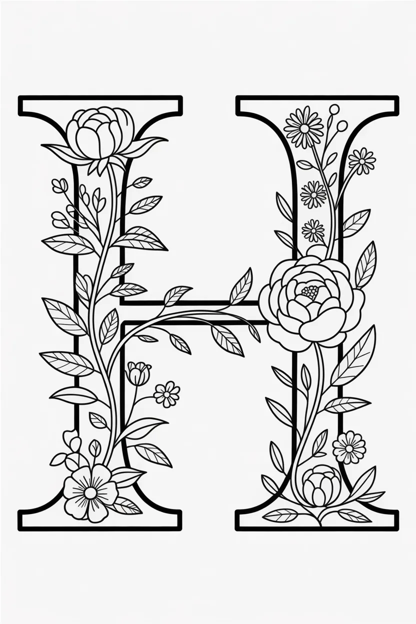 Alphabet letter Design 3 - alphabet letter H coloring pages free printable - Learning