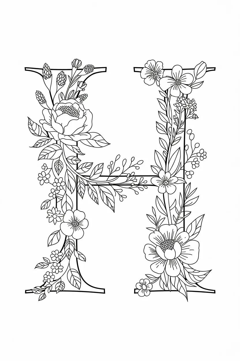 Alphabet letter Design 2 - Alphabet Letter H Coloring Pages Free Printable for Adults (2)
