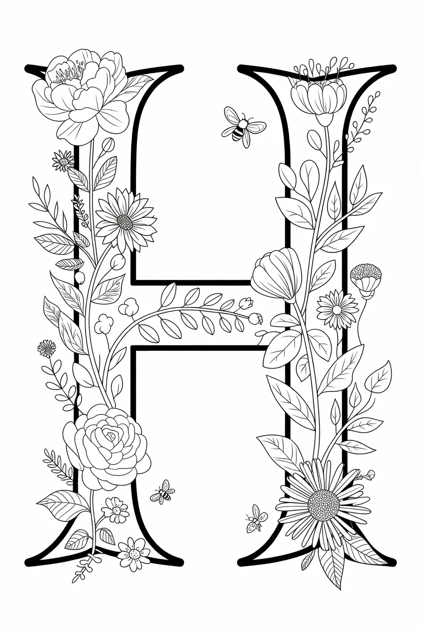 Alphabet letter Design 3 - alphabet letter H coloring pages free printable - Learning (3)