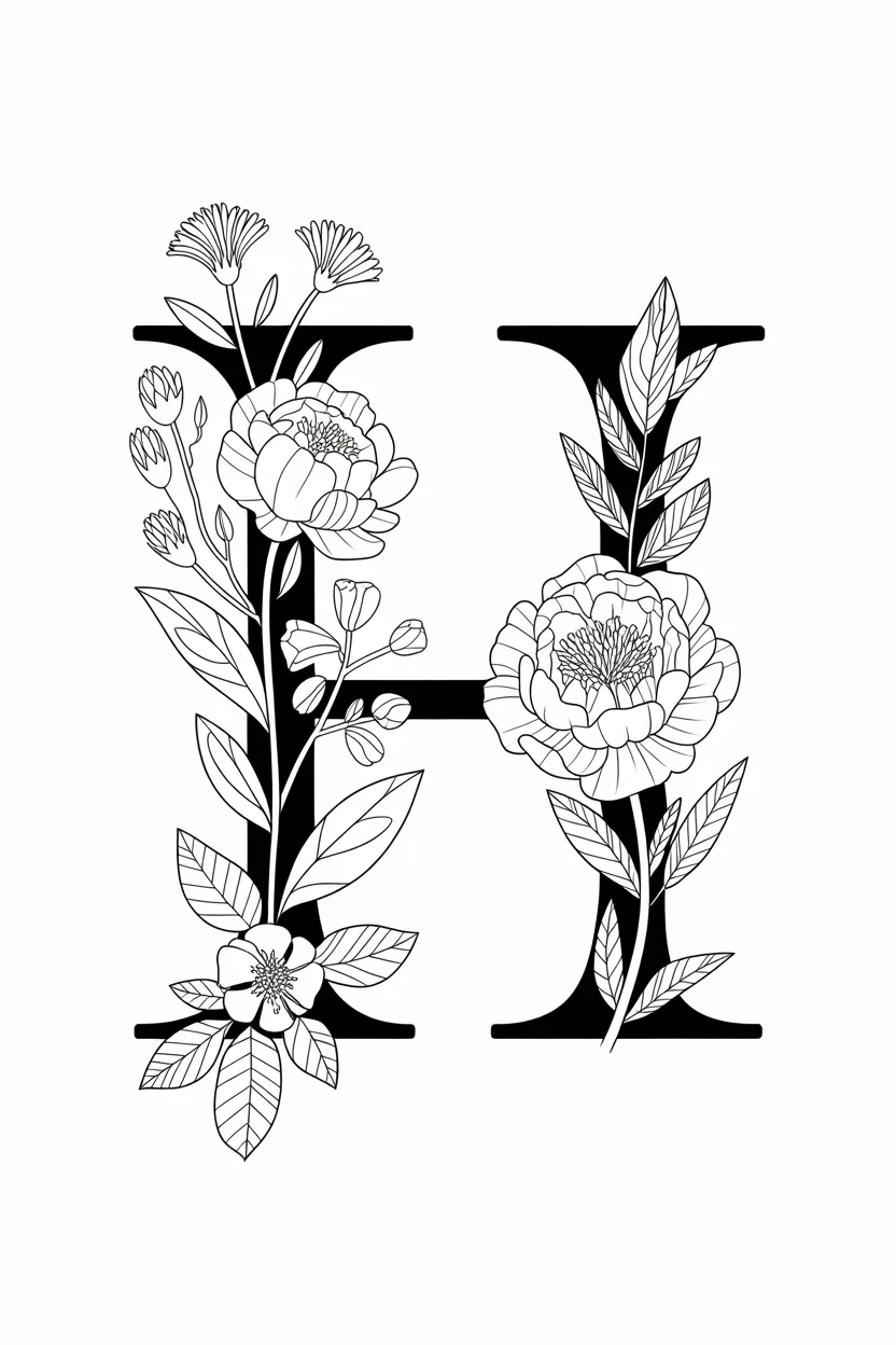 Alphabet letter Design 2 - Alphabet Letter H Coloring Pages Free Printable for Adults (4)