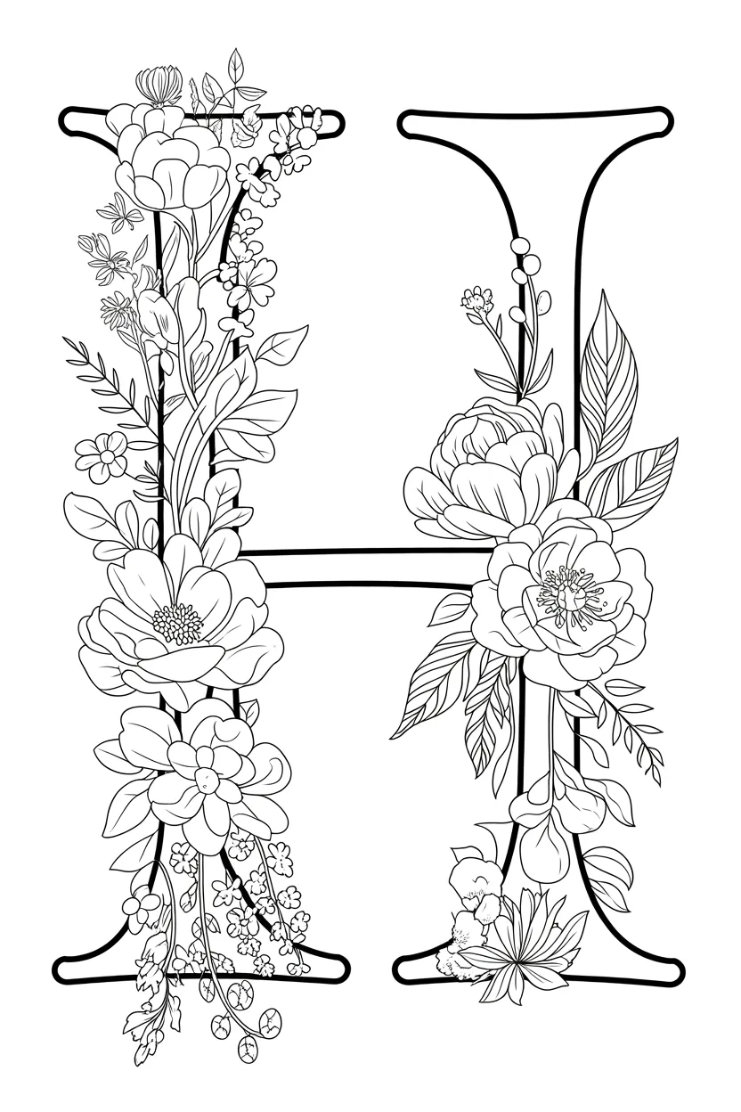 Alphabet letter Design 3 - alphabet letter H coloring pages free printable - Learning (4)