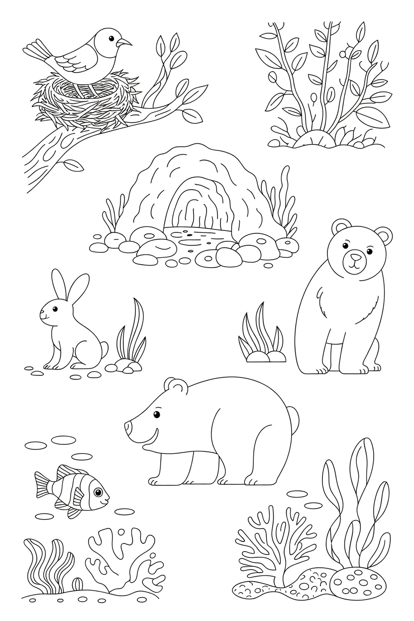 Homes Design 1 - Animals and Their Homes Coloring Pages Free Printable