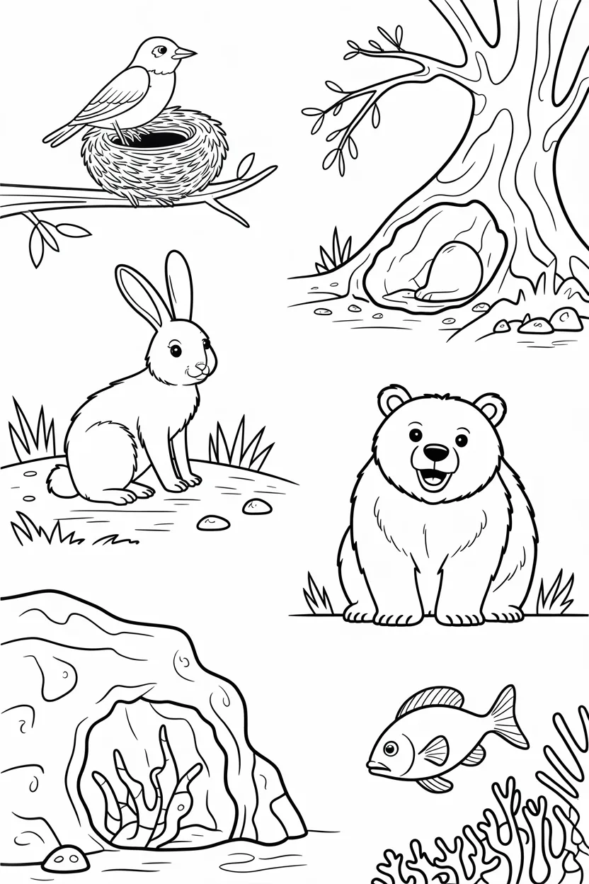 Homes Design 3 - Animals and Their Homes Coloring Pages Free Printable