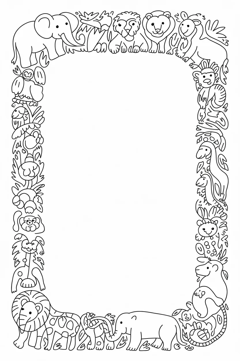 Animals frame Design 1 - Animals Frame Coloring Pages Free Printable for Kids