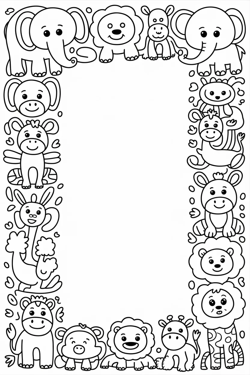 Animals frame Design 2 - Animals Frame Coloring Pages Free Printable for Kids