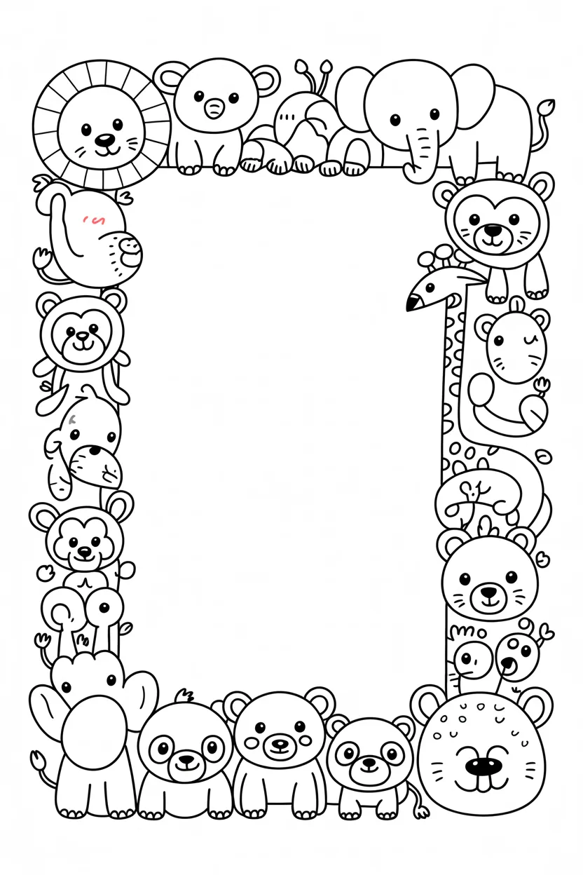 Animals frame Design 3 - Animals Frame Coloring Pages Free Printable for Kids