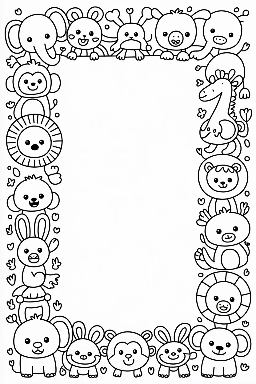 Animals frame Design 4 - Animals Frame Coloring Pages Free Printable for Kids