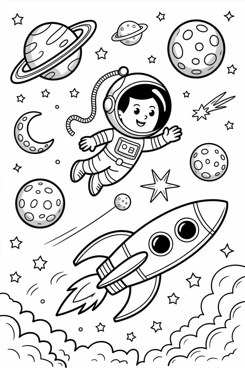 Astronout space Design 3 - Astronout in Space Coloring Pages Free Printable