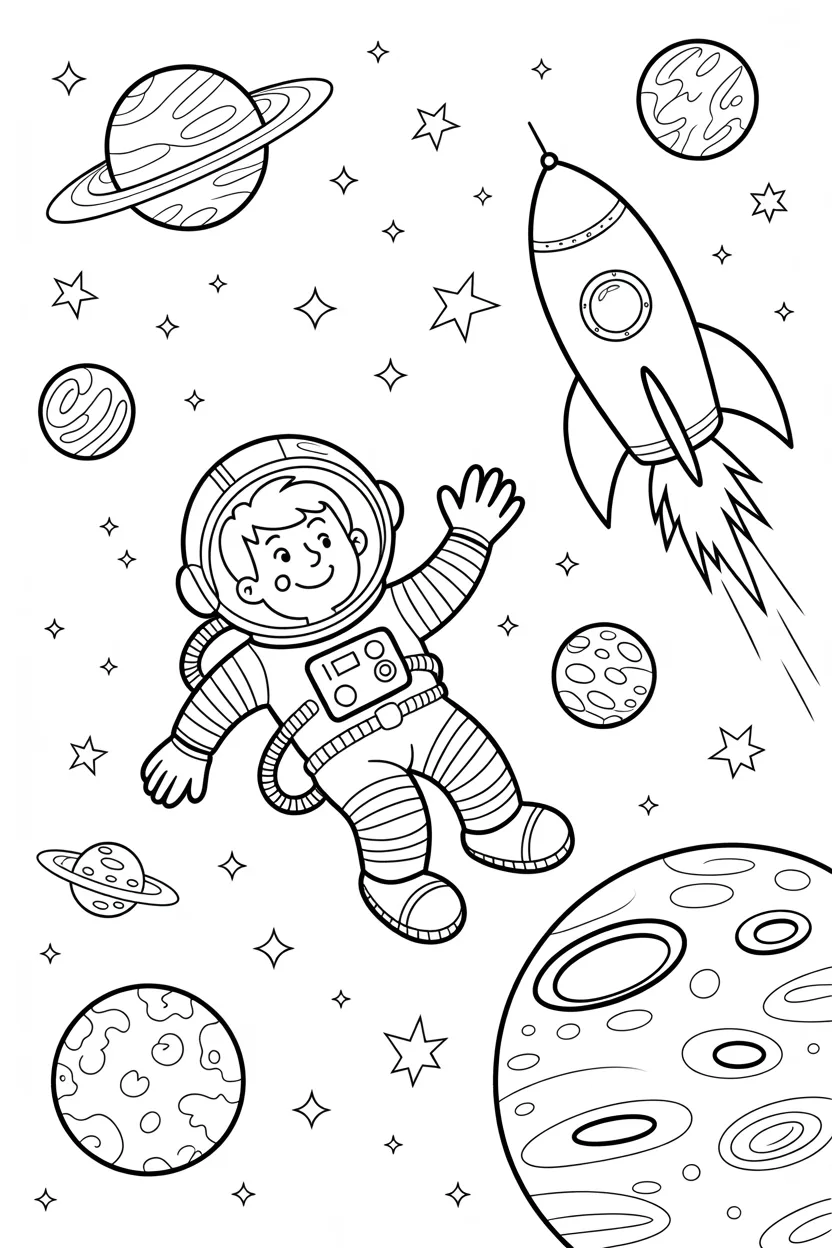 Astronout space Design 4 - Astronout in Space Coloring Pages Free Printable