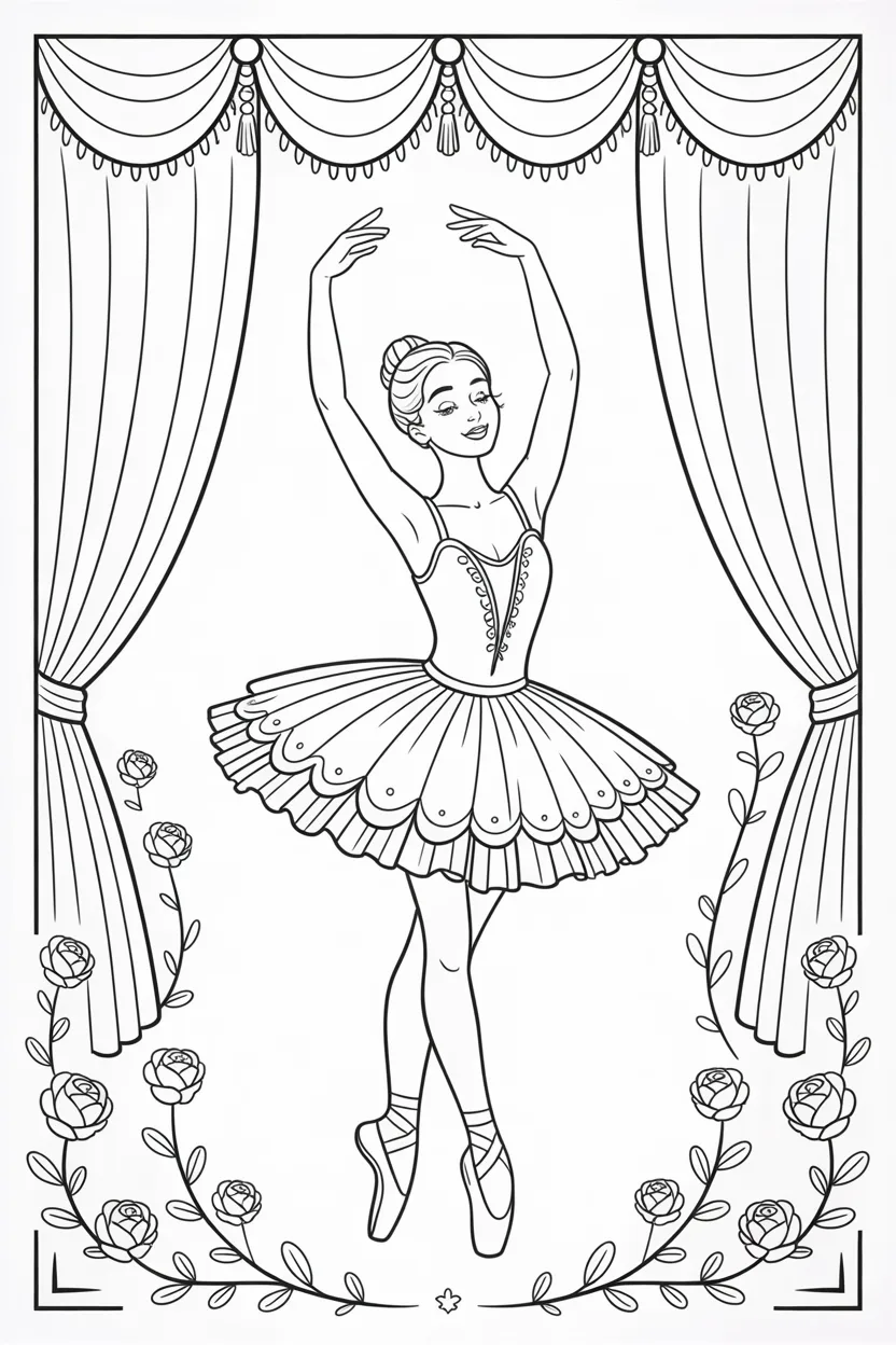 Ballerina Design 1 - Ballerina Coloring Pages Free Printable for Kids - Elegant