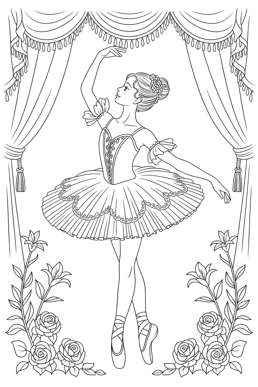 Ballerina Design 2 - Ballerina Coloring Pages Free Printable for Kids - Elegant