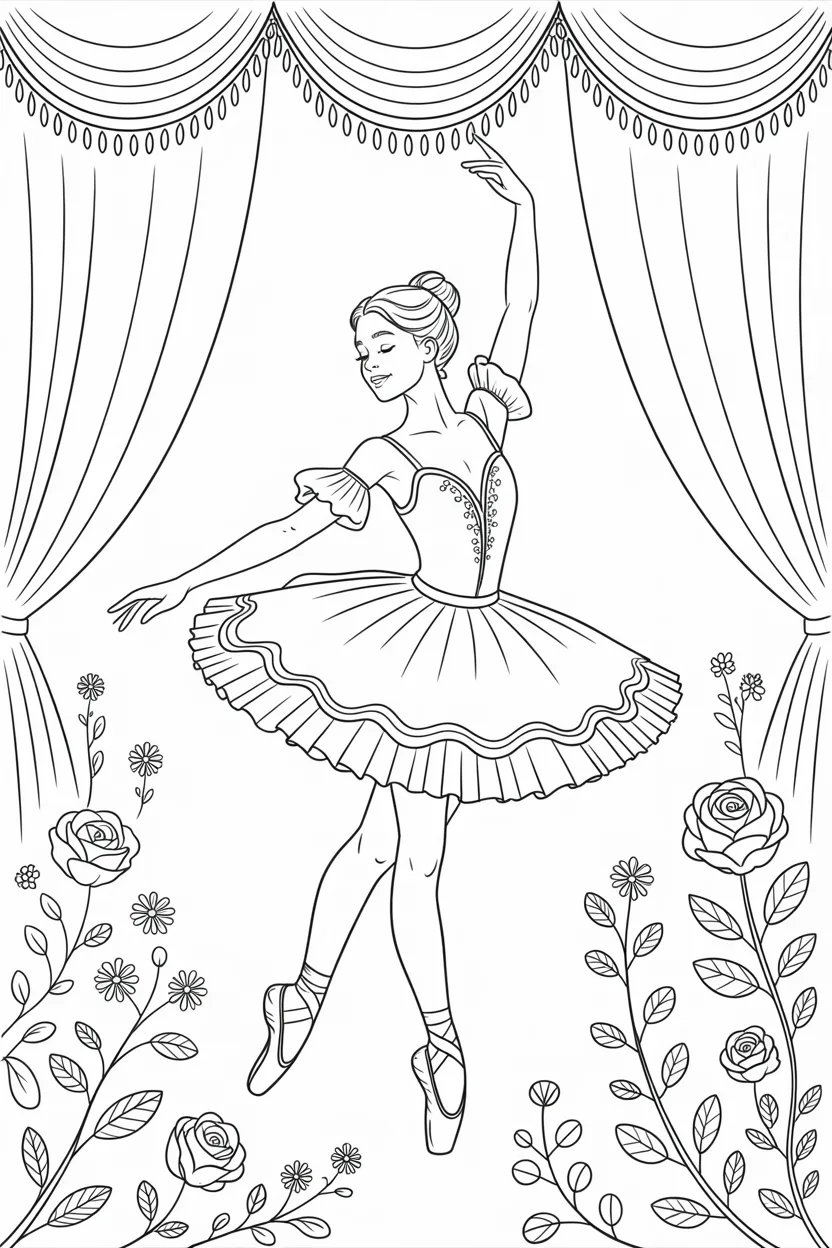 Ballerina Design 3 - Ballerina Coloring Pages Free Printable for Kids - Elegant