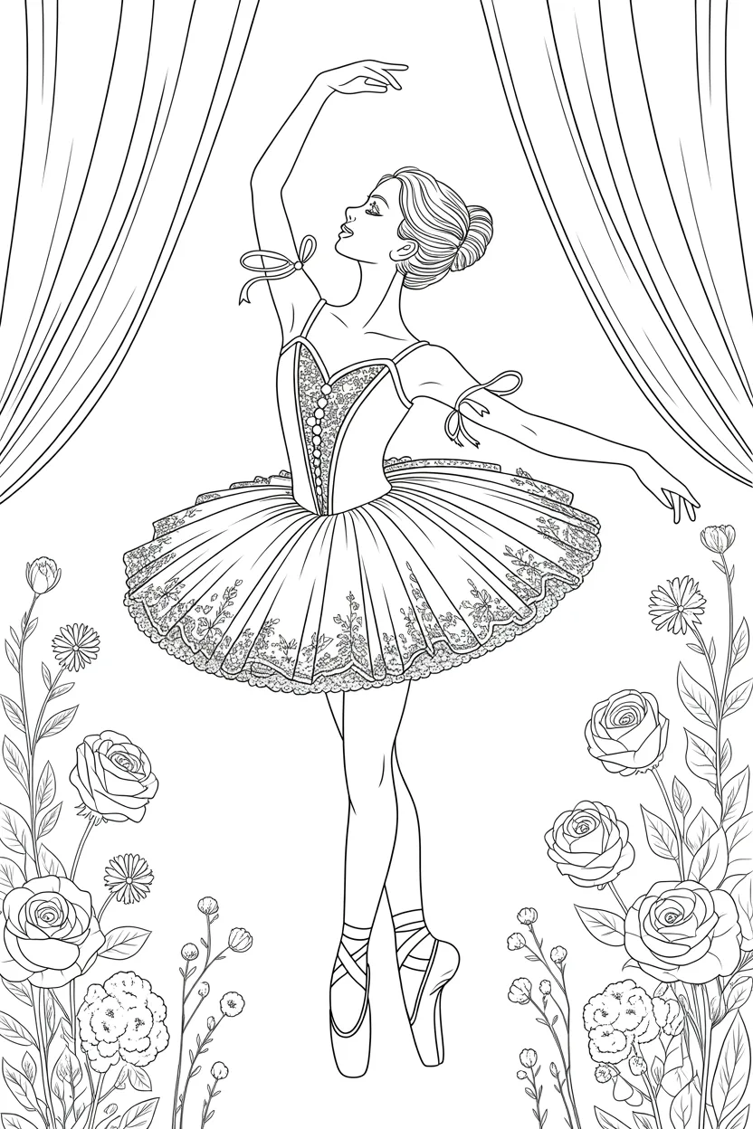 Ballerina Design 4 - Ballerina Coloring Pages Free Printable for Kids - Elegant