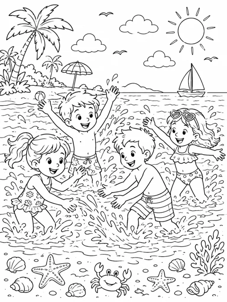 Beach Design 2 - Beach Coloring Pages Free Printable for Kids
