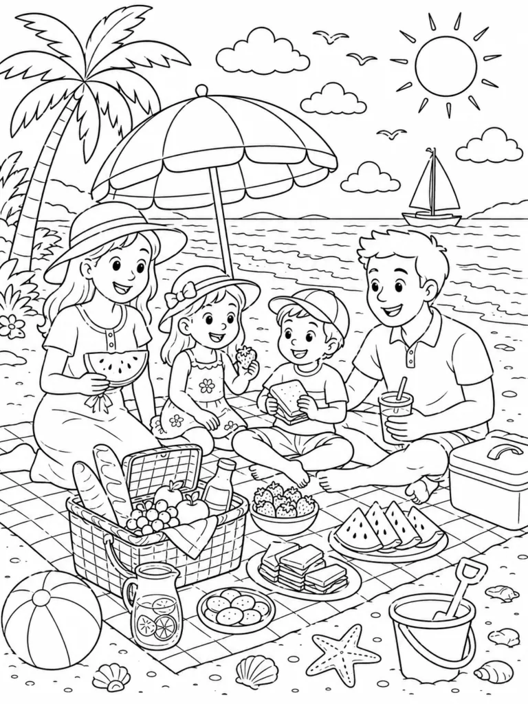 Beach Design 3 - Beach Coloring Pages Free Printable for Kids