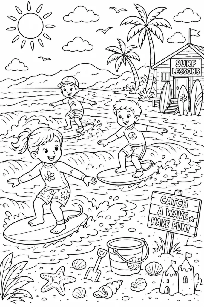 Beach Design 4 - Beach Coloring Pages Free Printable for Kids