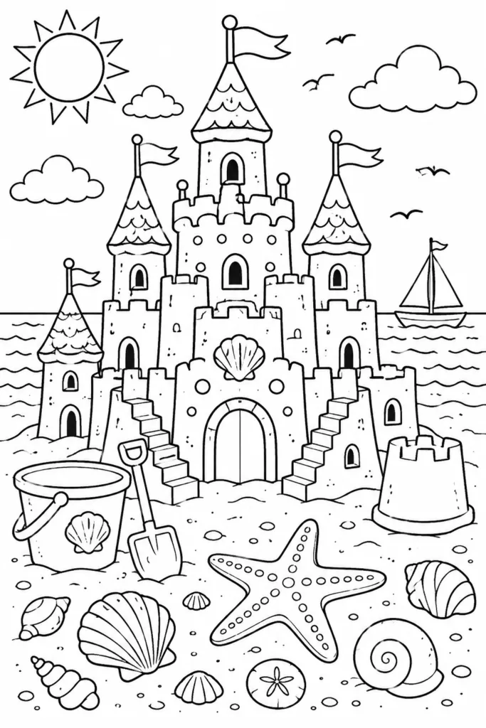 Beach Design 5 - Beach Coloring Pages Free Printable for Kids