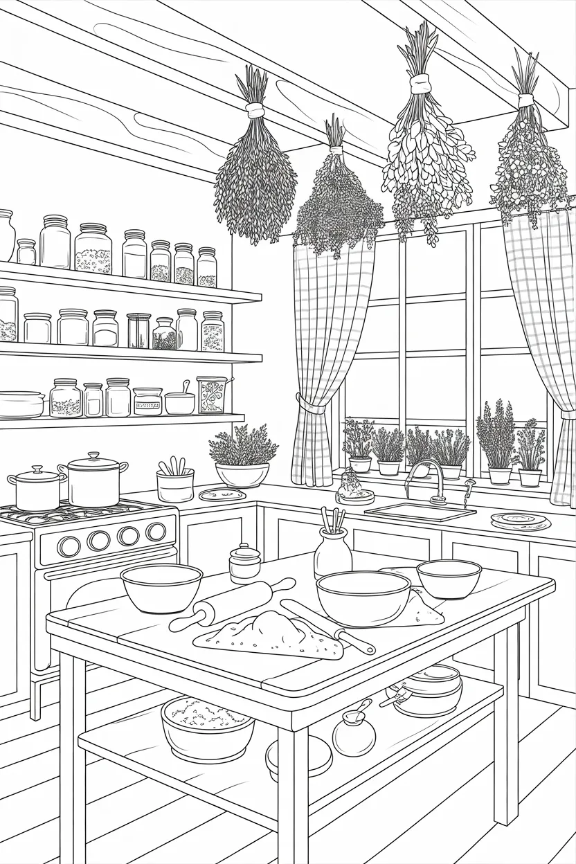 Beautiful cozy cottage kitchen Design 1 - Cozy Cottage Kitchen Coloring Pages Free Printable - Relax (2)