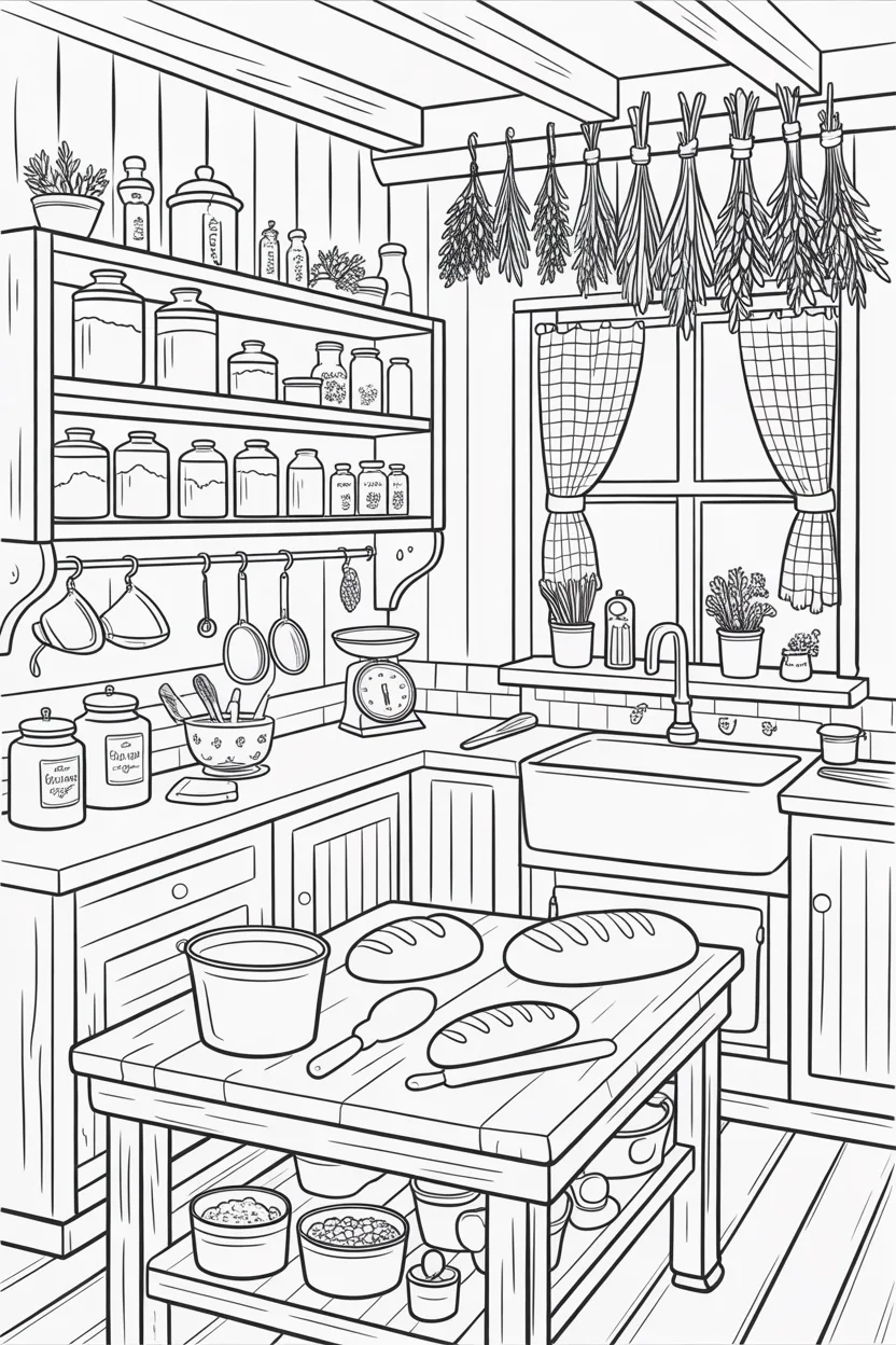 Beautiful cozy cottage kitchen Design 1 - Cozy Cottage Kitchen Coloring Pages Free Printable - Relax (3)