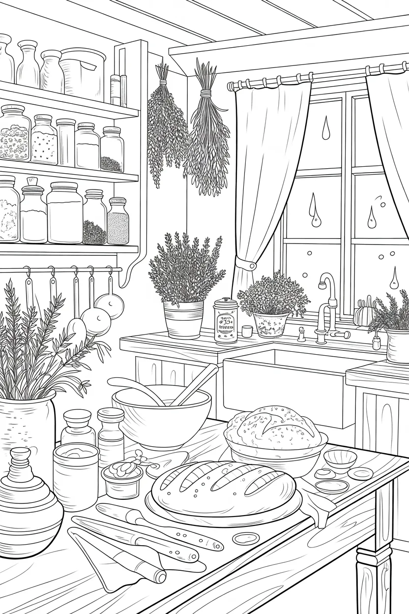 Beautiful cozy cottage kitchen Design 1 - Cozy Cottage Kitchen Coloring Pages Free Printable - Relax (4)