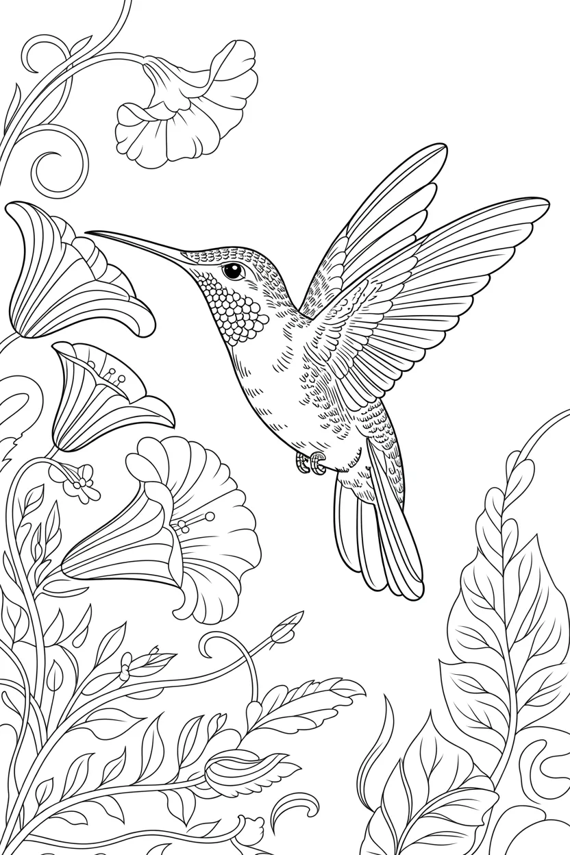 Beautiful hummingbird Design 1 - Beautiful Hummingbird Coloring Pages Free Printable