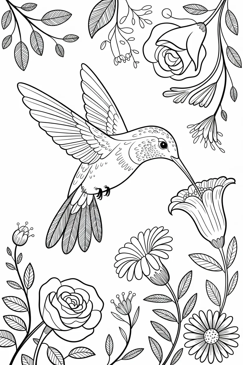 Beautiful hummingbird Design 1 - Beautiful Hummingbird Coloring Pages Free Printable (2)