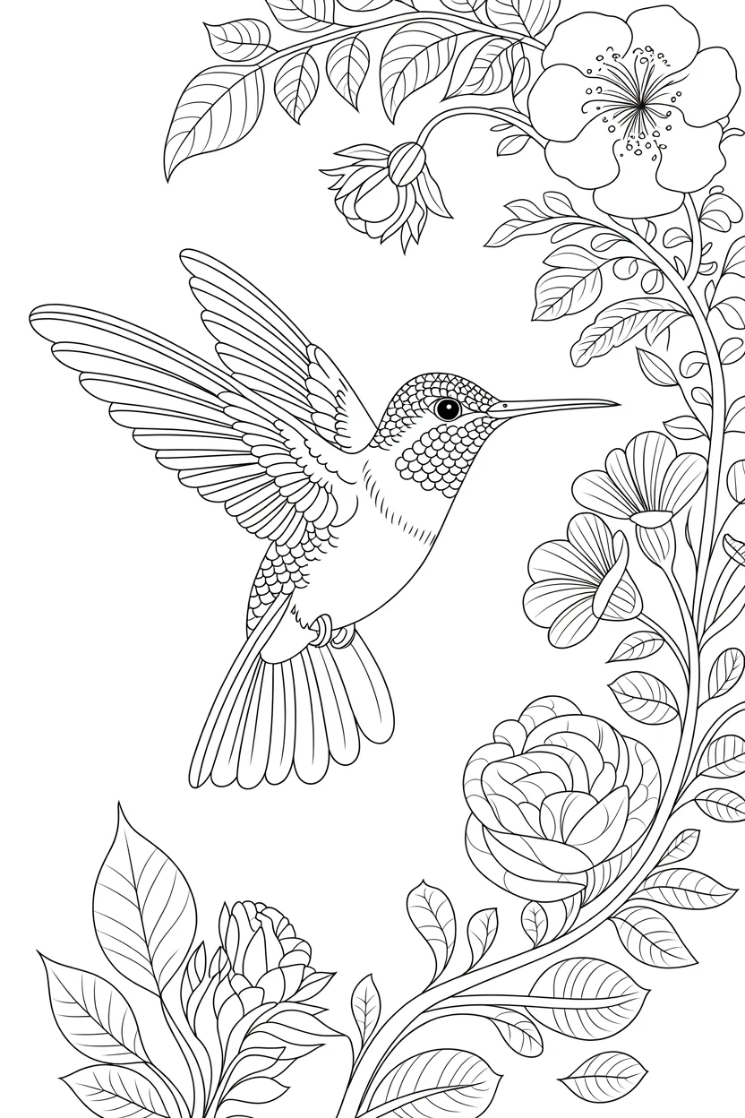Beautiful hummingbird Design 1 - Beautiful Hummingbird Coloring Pages Free Printable (3)
