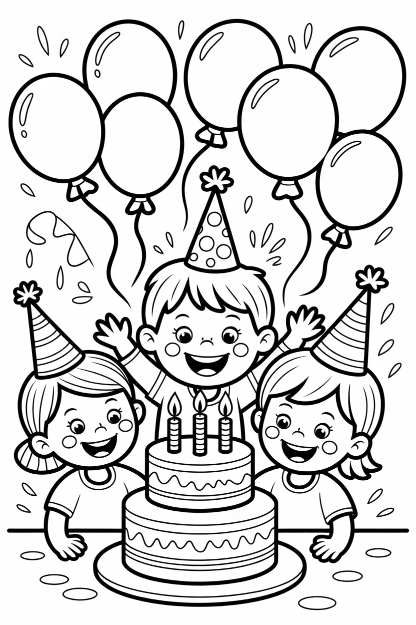 Birthday party Design 1 - Cute Birthday Party Coloring Pages Free Printable