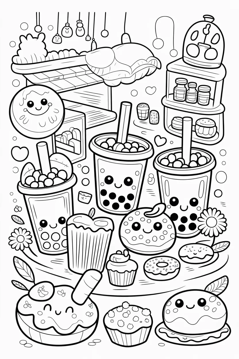 Boba tea Design 1 - Boba Tea Coloring Pages Free Printable for Kids and Adults