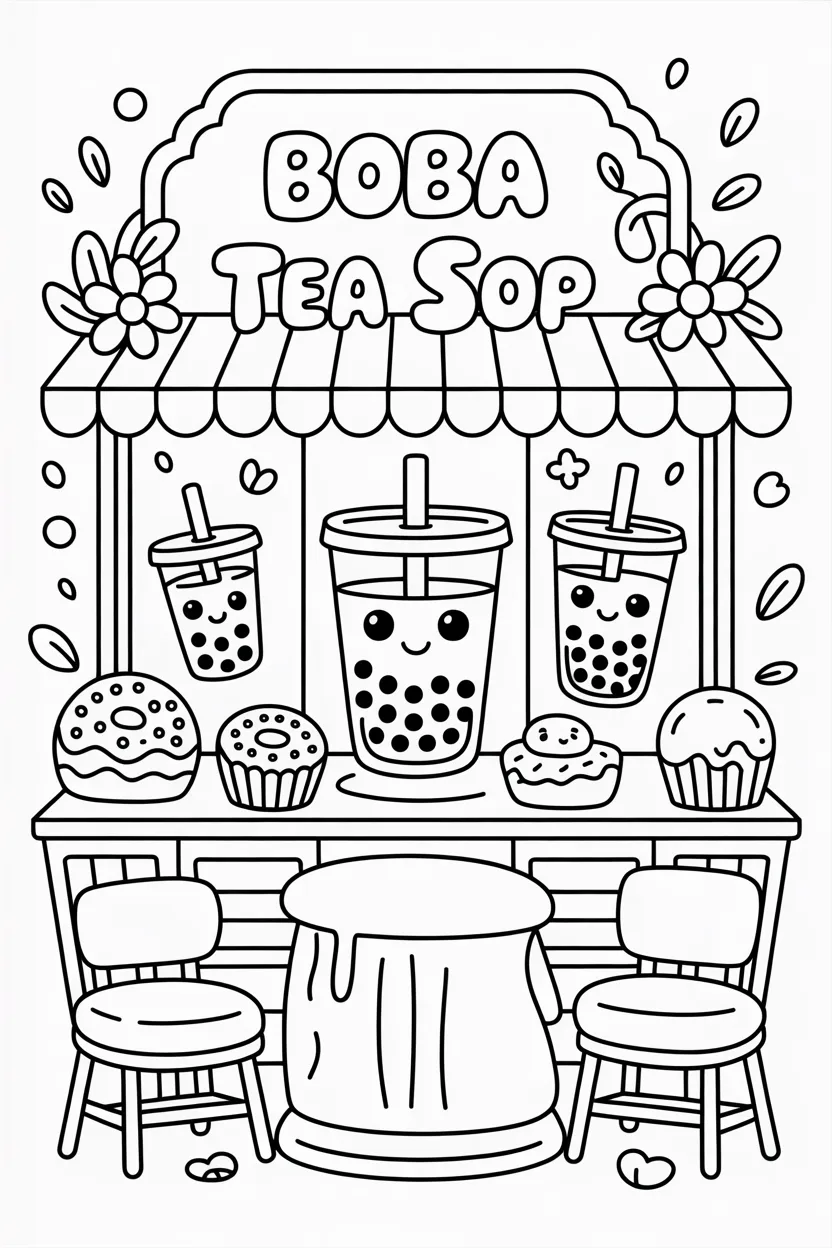 Boba tea Design 2 - Boba Tea Coloring Pages Free Printable for Kids and Adults