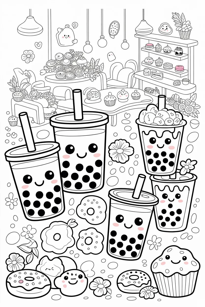 Boba tea Design 3 - Boba Tea Coloring Pages Free Printable for Kids and Adults