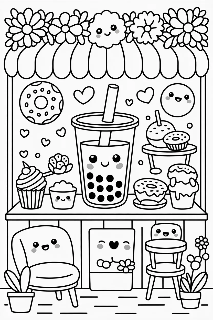 Boba tea Design 4 - Boba Tea Coloring Pages Free Printable for Kids and Adults