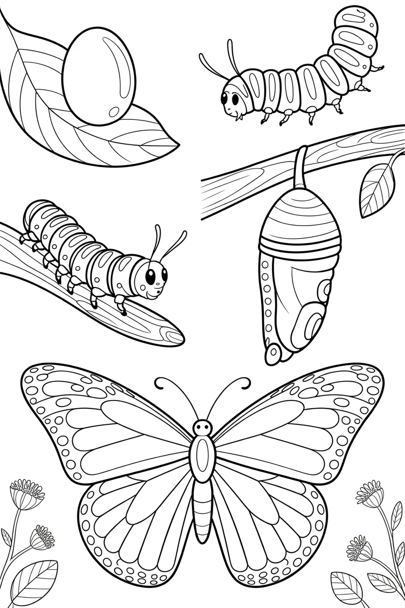 Butterfly lifecycle Design 1 - Life Cycle of Butterfly Coloring Pages Free Printable