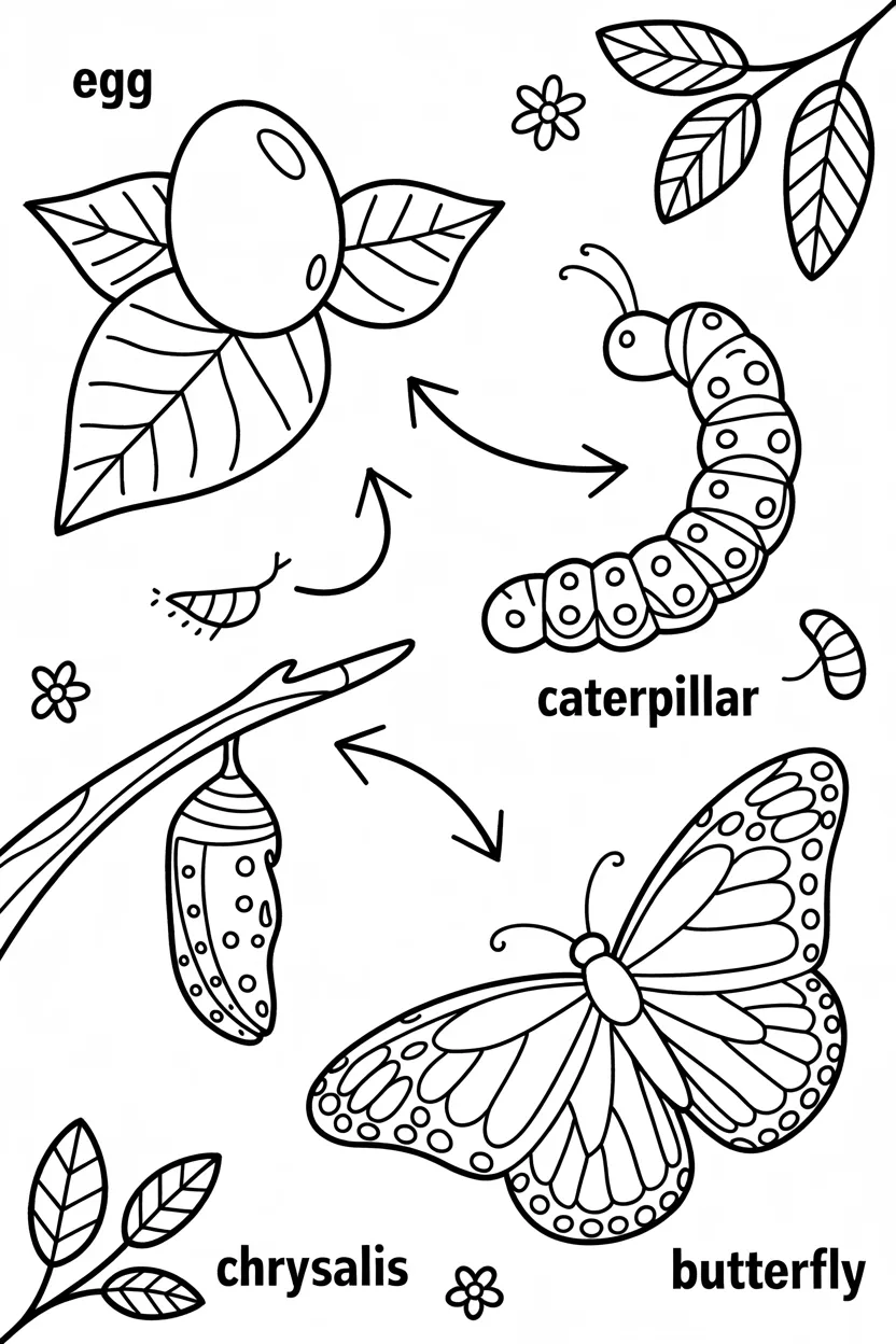 Butterfly lifecycle Design 2 - Life Cycle of Butterfly Coloring Pages Free Printable