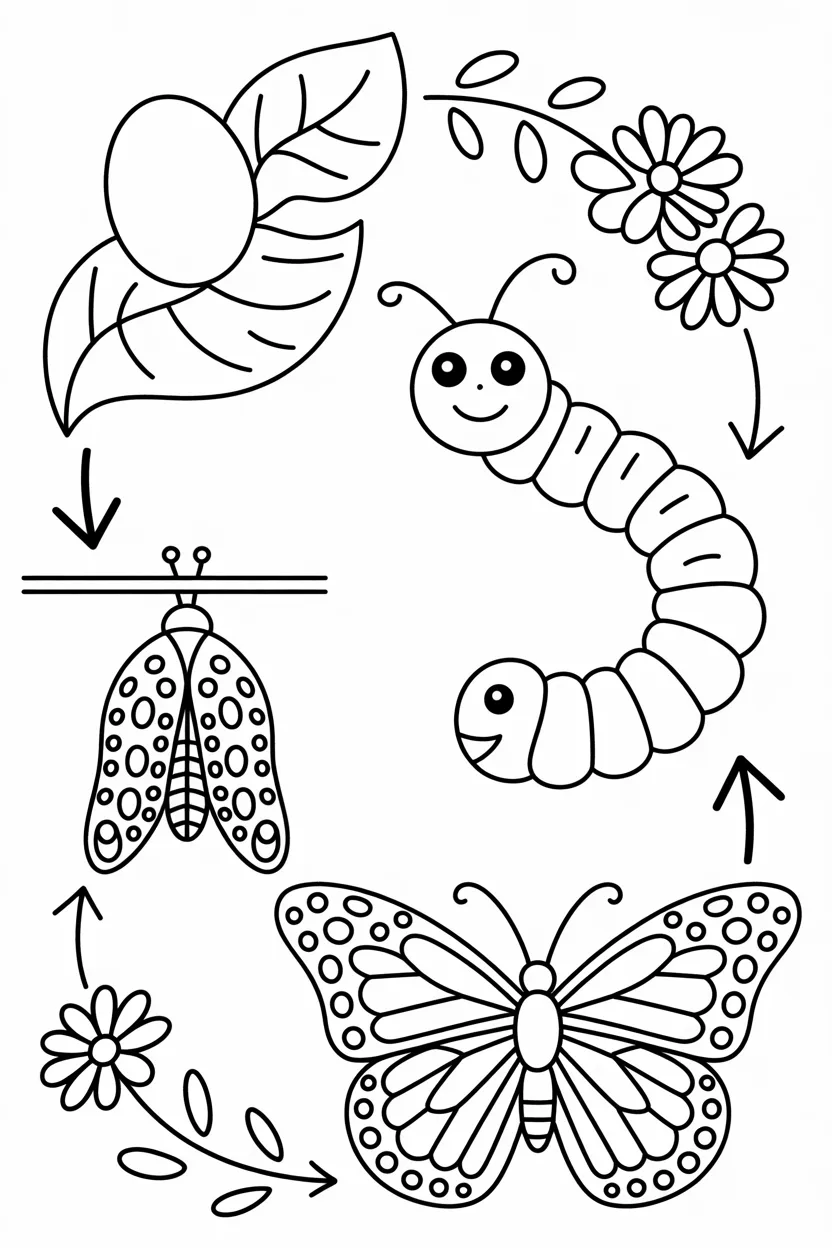 Butterfly lifecycle Design 3 - Life Cycle of Butterfly Coloring Pages Free Printable